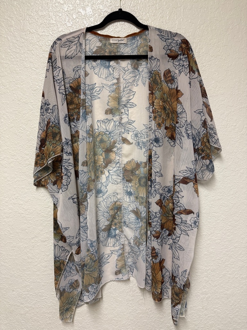 LIVE TO BE SPOILED Floral Sheer Kimono Cardigan - White with Brown Floral